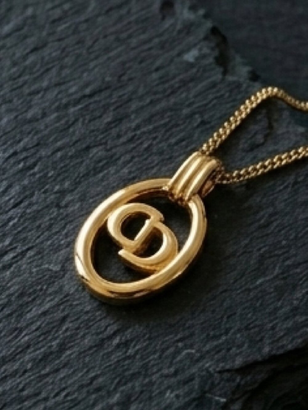 Dior CD Oval Pendant Necklace Signed Vintage-NWT Authentic Mint Condition